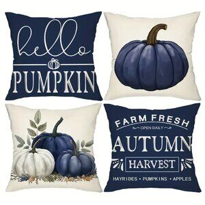 Fall Blue Pumpkin Throw Pillow Covers,